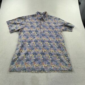 Reyn Spooner Shirt Mens Large Blue Floral Inside Out Popover Hawaiian Camp